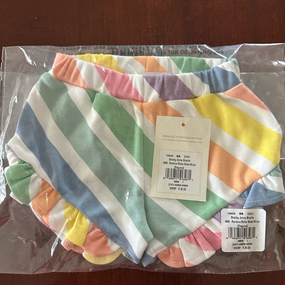 NWT The Beaufort Bonnet Company Shelby Anne Shorts - Rainbow Rollerskate Stripe
